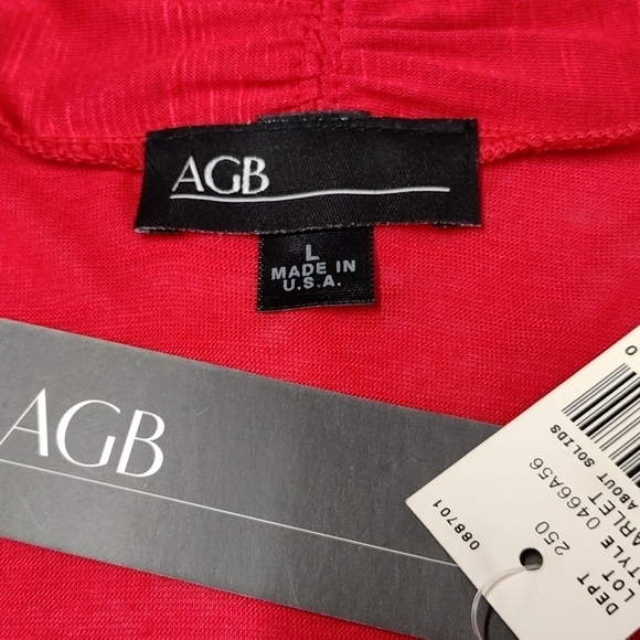 AGB Women's Red Open Front 3/4 Sleeve Top Blouse Size L NWT - Picture 8 of 9